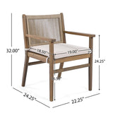 Outdoor Dining Chairs Set of 2, Acacia Wood Patio Armchair with Rope Design Back and Water Repellent N779P224995B