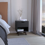 Crail Nightstand with 1 Open Storage Shelf, 1 Drawer and Wooden Legs B070P188873