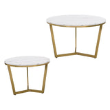 Modern Round Nesting Coffee Table Set 2-Piece White & Marbling Top Gold Base WF320651AAK