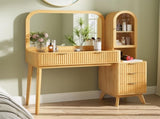 48" Fluted Makeup Vanity Desk with Large 32" Mirror, Modern Glass Top Big Vanity Table with 4 N704P420034N