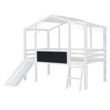 ZNTS Twin Size Loft Bed with Ladder and Slide, House Bed with Blackboard and Light Strip on the Roof, WF324323AAK