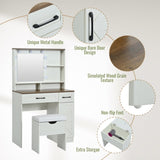 Farmhouse Makeup Vanity Desk with Mirror and Lights, 3 Lighting Modes, Vanity Set with Stool, N704P210506K