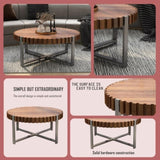 31.4-inch living room circular coffee modern natural wood grain handmade drum shaped coffee W1727P251174