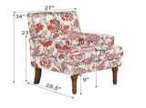 Accent Chair, Floral Armchair, Nailhead Trim, Red and white Decor, Solid Wood Legs, Farmhouse 38974784