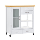Kitchen Island Cart with walnut wood Top, Rolling Storage Cabinet on Wheels with Drawers, Sideboard W3417P329701