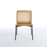 Mid-Century Dining Chairs Set of 2, Accent Linen Fabric Side Chairs with Rattan Backrest Metal Legs 30479899