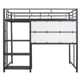 ZNTS Full Size Loft Bed with Desk and Whiteboard, Metal Loft Bed with 3 Shelves and Ladder, Black 36540591