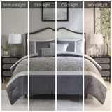 5 Piece Textured Jacquard Stripe Comforter Set with Throw Pillows-King/Cal King B035P280387
