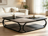 39 Inch Square Cocktail Table with 2 Tier Shelves, Central Coffee Table 65712059