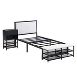 Twin size Metal Platform Bed with Two-Tier Storage Shelves, Wooden Storage Cabinet, Black N737P199330B