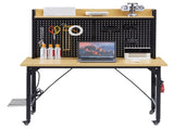 48''Adjustable Workbench with pegboard, Heavy Duty Wooden Desktop Workbench with Wheels, 1600 lb. W1162P223029