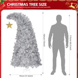 6 FT Bent Top Pre-lit Christmas Tree with Golden Star, Hinged Artificial Xmas Tree with 300 Lights, 58383974