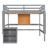 ZNTS Full size Loft Bed with Desk and Writing Board, Wooden Loft Bed with Desk & 2 Drawers Cabinet- Gray 96271078