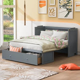 Full Size Murphy Bed with USB Port and a Large Drawer, Gray N708P205903E