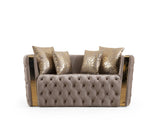 Naomi Button Tufted Loveseat with Velvet Fabric and Gold Accent in Taupe B00961116
