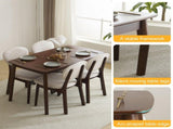 Rubber wood soft bag deep walnut dining table and chair set 1 table 4 chairs beige cushion 57935654