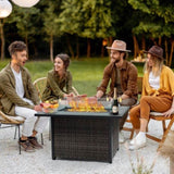 ZNTS Outdoor Fire Pit 50,000 BTU Propane Gas Fire Table with Lid Fireplace with Glass Wind Guard Wicker W213P266078