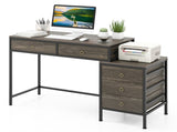 Home Office Dual Desktop Desk with 5 Storage Drawers, Powder-Coated Metal Frame Engineered Wood 15981882