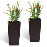 Pack of 2 Square Planter 22-Inch High Faux Rattan Design Flower Pot with Automatic Watering System W3213P311469