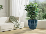 Handmade Deep Green Ceramic Planter, 17 Inch Diameter, 1 Piece, Horizontal Ripples Pattern, for W3273P326363