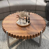 31.4-inch living room circular coffee modern natural wood grain handmade drum shaped coffee W1727P251174