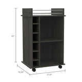 Vegas Bar Cart, Two Tier Cabinet With Glass Door, Six Cubbies For Liquor B128P176150