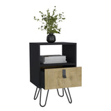 Huna Nightstand, Stylish Storage with Hairpin Leg, Open Shelf and Drawer B070P173218