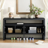 U_Style 60" 4-Door Sideboard, Modern Minimalist Solid Veneer Sideboard with Open Shelf, Natural N711P289132B