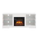 ZNTS TV Stand Electric Fireplace Glass Shelves, 3D Fireplace TV Stand with LED Lights Wood with USB 76960554