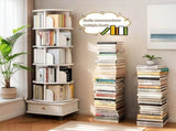 6 Tier Rotating Bookshelf, 360&deg Display Round Spinning Bookshelf with Wheels and Drawer, 85969050