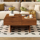 U-Can 33''Mid Century Modern Coffee Table,Unique Square Wooden Coffee Table with 3 Drawers, Tempered N724P270432D