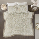 Tufted Cotton Chenille Medallion Fringe Coverlet Mini Set Taupe King/Cal King B035129048