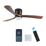 42 inch Black Wood Ceiling Fans Lights and Remote, Modern Flush Mount Low Profile Ceiling Fan W2352P154687