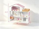3-Floor Wooden Dollhouse for Kids, 5 Play Areas Pretend Play House with Movable Elevator & Stairs, 61783126
