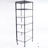 ZNTS 6-Layer Plastic Coated Polygonal Corner Shelf with 2" PP Wheels 680*680*1800 Black 87893174