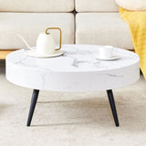 ZNTS 31.5" White Marble-Patterned MDF Round Coffee Table with black Metal Legs.Adjustable Feet,Coffee W1151P205775