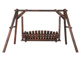 6.5ft Hardwood Patio Garden Outdoor Porch Swing with Stand, Rustic Loveseat Swing Chair for 2 71075551