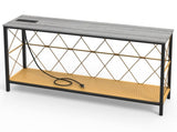41.7" Console Table with Power Outlet, 2-Tier Hand Woven Paper Rope Shelf, Industrial Entryway Sofa 50041984