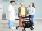 2-in-1 Red Rollator Walker & Wheelchair - 330 lbs Capacity, 8" PVC Wheels X-Shaped Structure 93513212