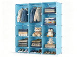 3-Cube Blue Modular Kids Closet, PP & Metal Storage Organizer with Hanging Rods, Tool-Free Assembly 40016339