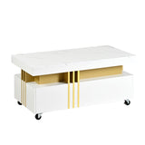 ON-TREND Contemporary Coffee Table with Faux Marble Top, Rectangle Cocktail Table with Caster WF305961AAK