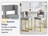 Modern grey velvet bar chair set - stable comfortable. Golden metal legs. Smooth design lines W1512P612601
