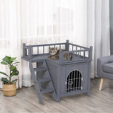 ZNTS Grey 2-Level Wooden Cat House with Lockable Wire Door 89469133