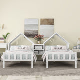 Double Twin Size Platform Bed with House-shaped Headboard and a Built-in Nightstand, White WF306928AAK