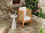 Acacia Wood Outdoor Club Chair with Wicker Armrest and Beige Cushions,400 lbs Capacity N779P359686B