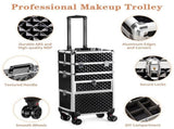Aluminum Diamond Pattern Cosmetic Case 2-in-1 Sliding Suitcase with Rails Detachable Caster Wheel 49828354
