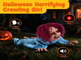 Halloween Animatronic Crawling Girl Prop, Voice Activated with Flashing Red Eyes & Scary Sounds, 28 06450667