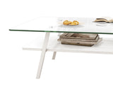 Rectangle Coffee Table, Tempered Glass Tabletop with White Metal Legs, Modern Table for Living Room W241126032