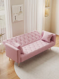 71 inch convertible love seat sofa, American retro pink velvet, suitable for small living room, W165880948