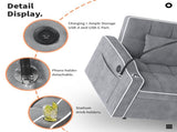 Corduroy Pull-Out Sleeper Chair With Pillow, Brushed Stainless Steel Cup Holder, Phone Stand & Usb 32006606